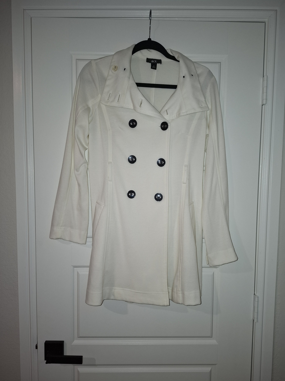 BCX Off-White Double-Breasted Pea Coat with Black Buttons